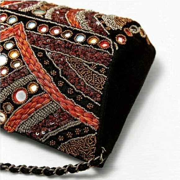 ZARA LIMITED EDITION EMBROIDERED VELVET BAG Crossbody chain bohemian gypsy bag - Picture 7 of 10